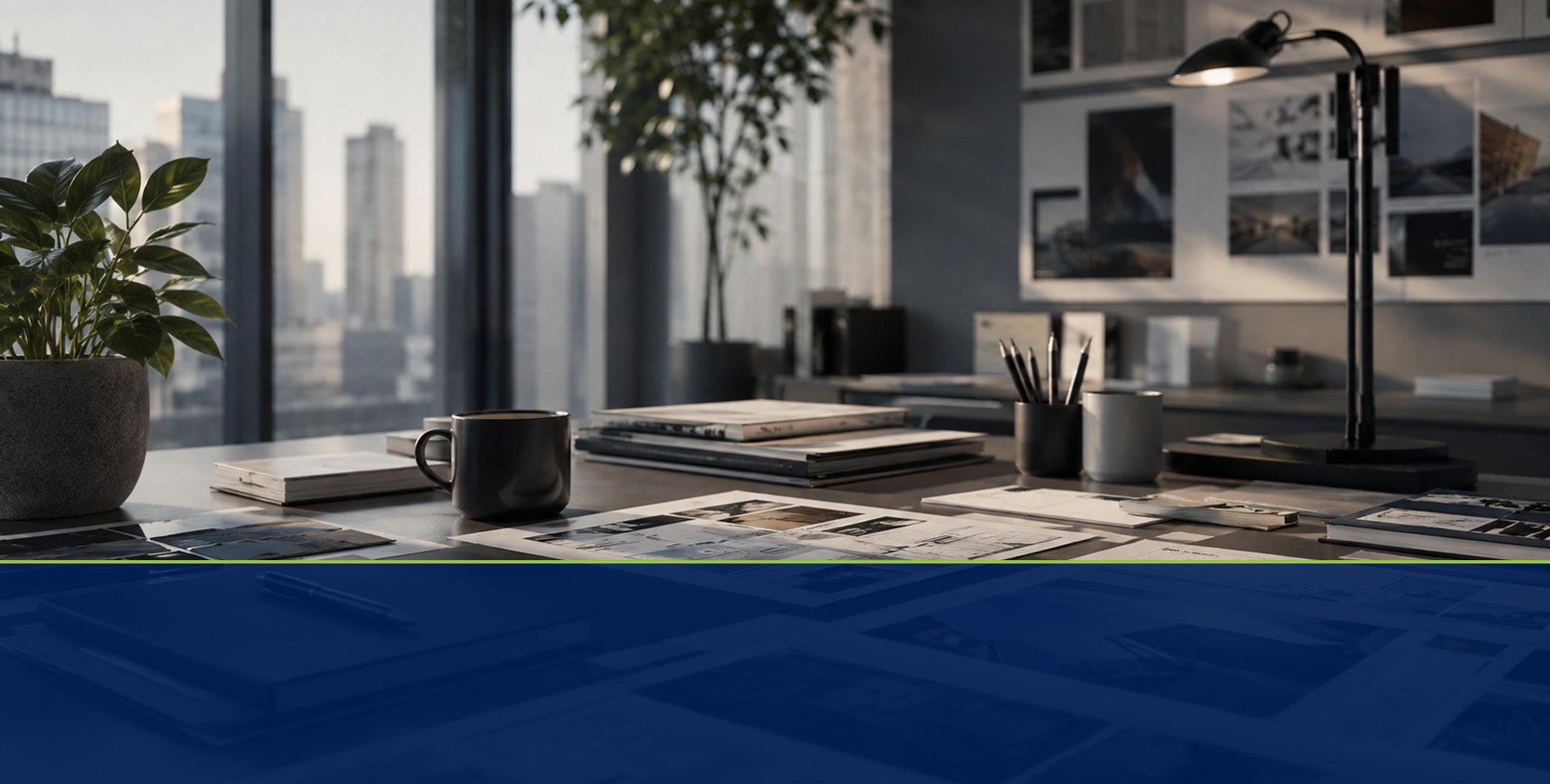 Case studies workspace with design material and strategic documents